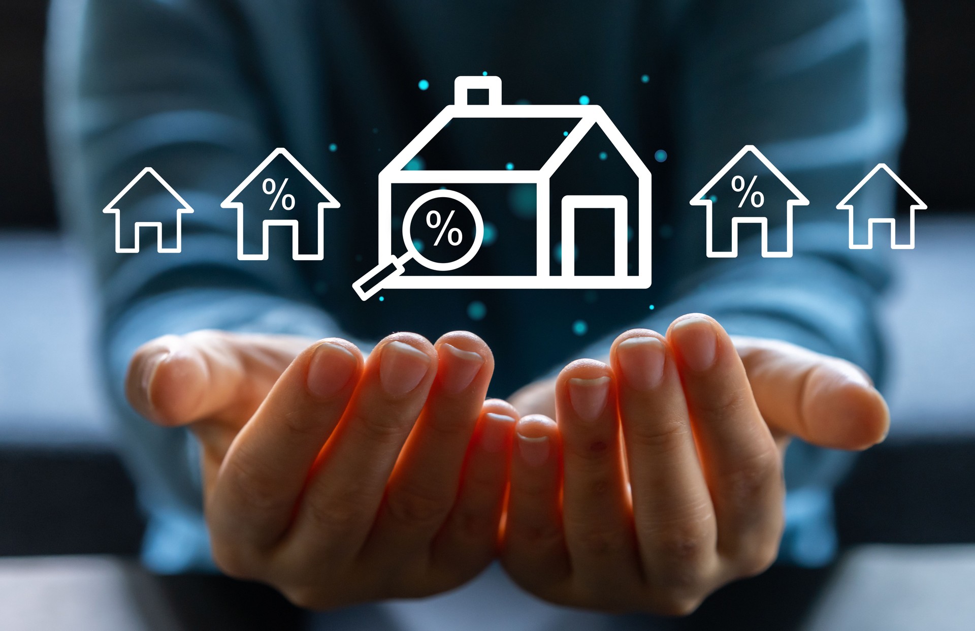 Real estate investments concept, percentage, person with buying house property value and mortgage rates, financial planning, broker, agent, investment strategy, market research